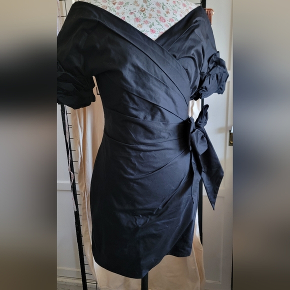 Fame and Partners Dresses & Skirts - Fame And Partners Elegant Black Off-Shoulder Wrap Dress with Side Bow Size 4